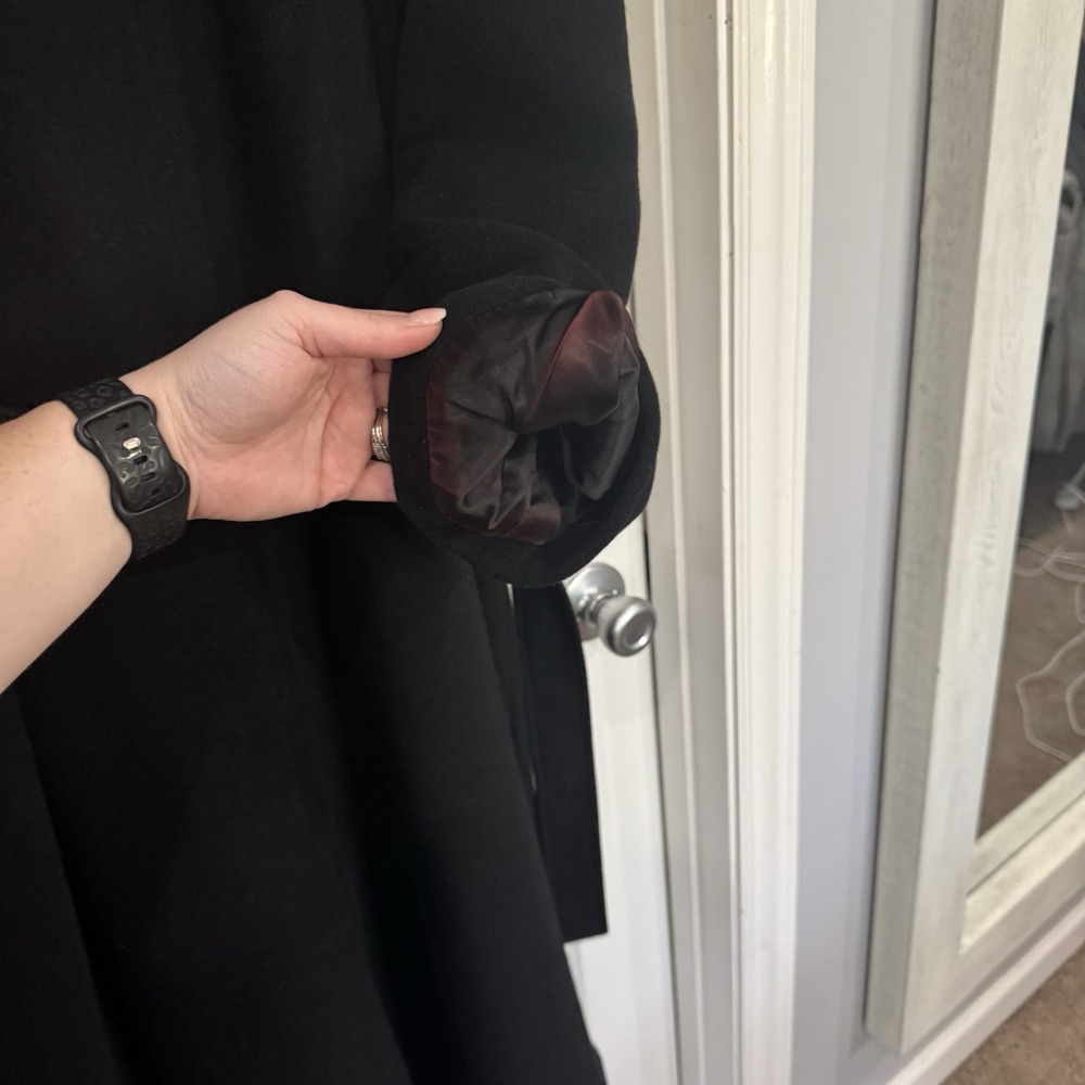 Giuliana Teso Neiman Marcus Black Wool Blend Long Coat Sz-44 Made In Italy VTG‎ - Picture 8 of 16